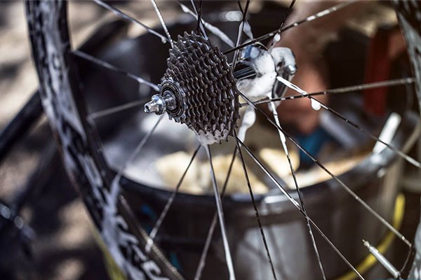A close up of a Cassette, Wheel and its rim.